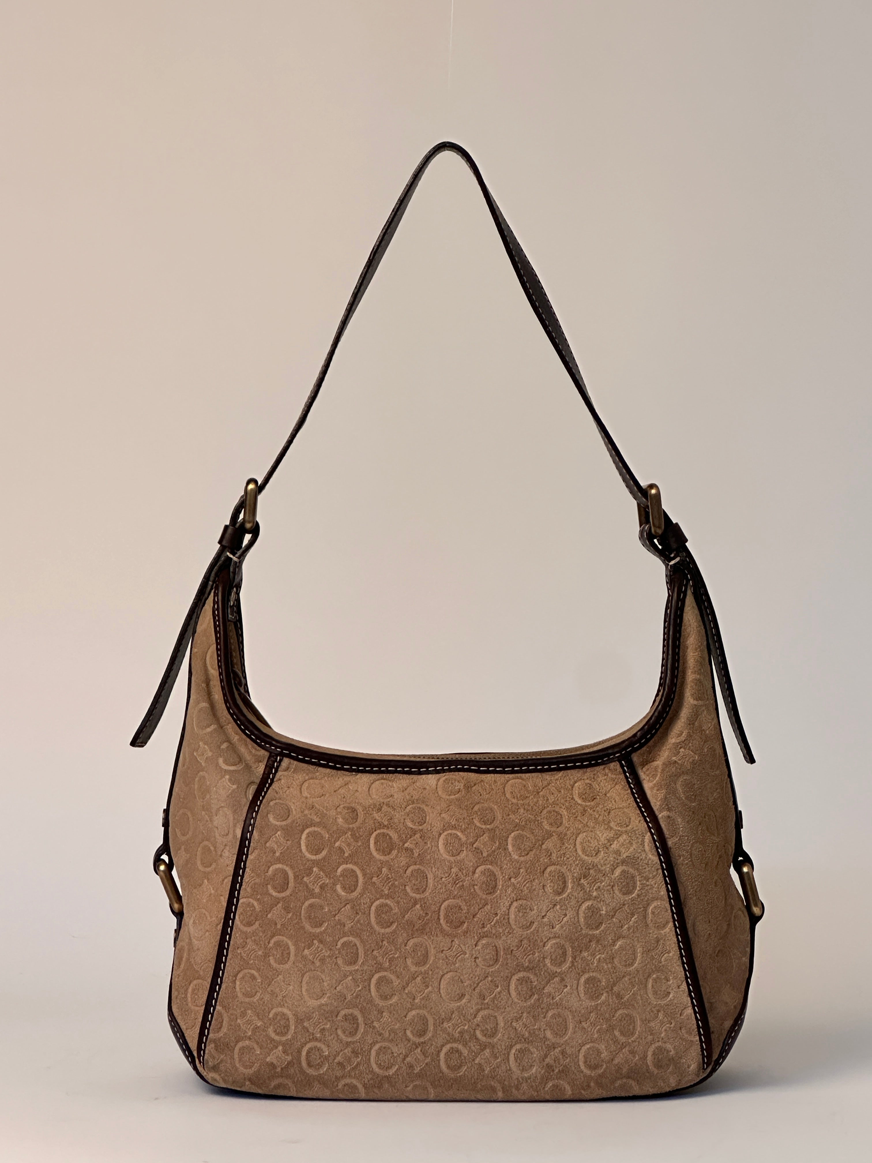 Celine Romy Hobo Shoulder bag in Macadame Monogram Brown Suede