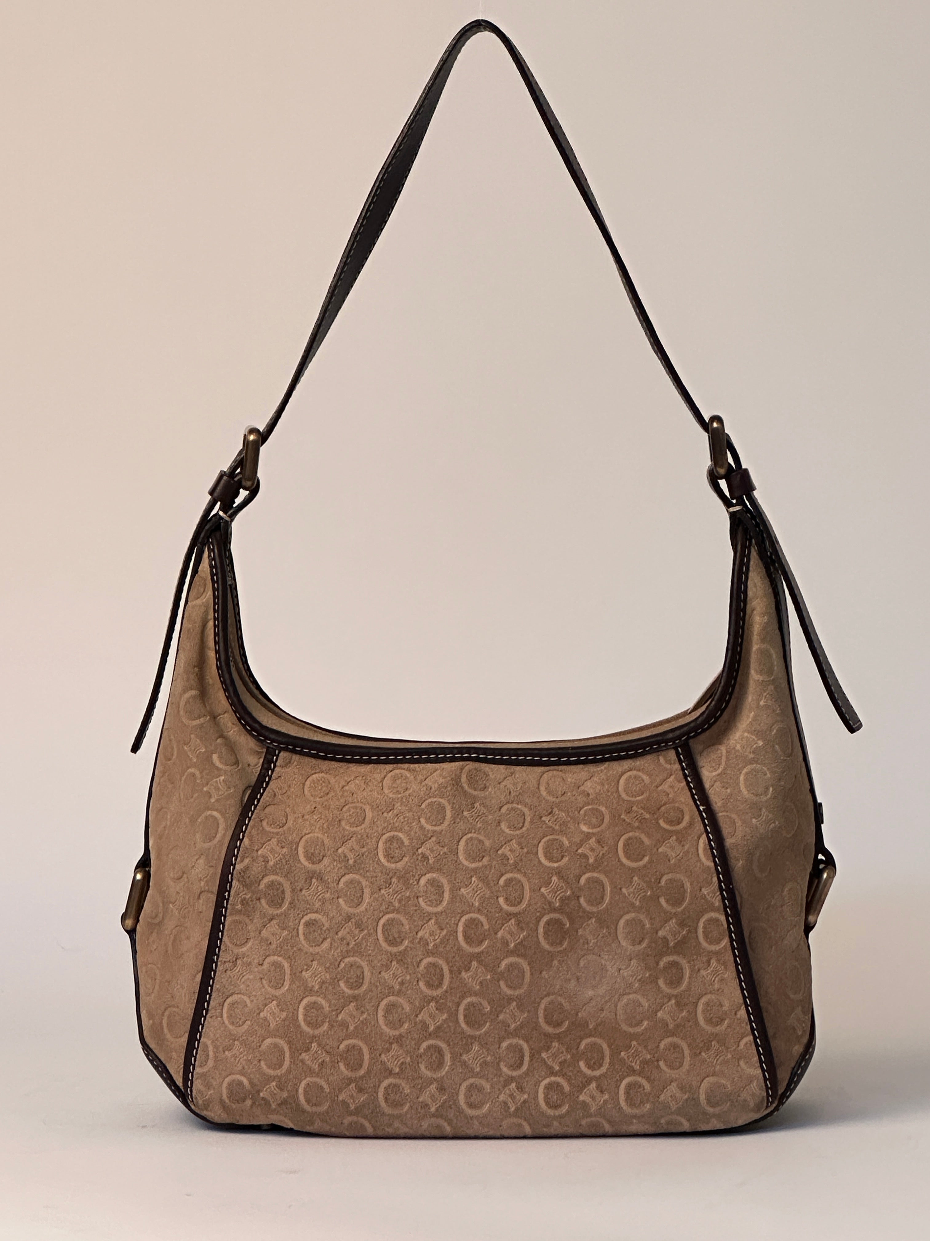 Celine Romy Hobo Shoulder bag in Macadame Monogram Brown Suede