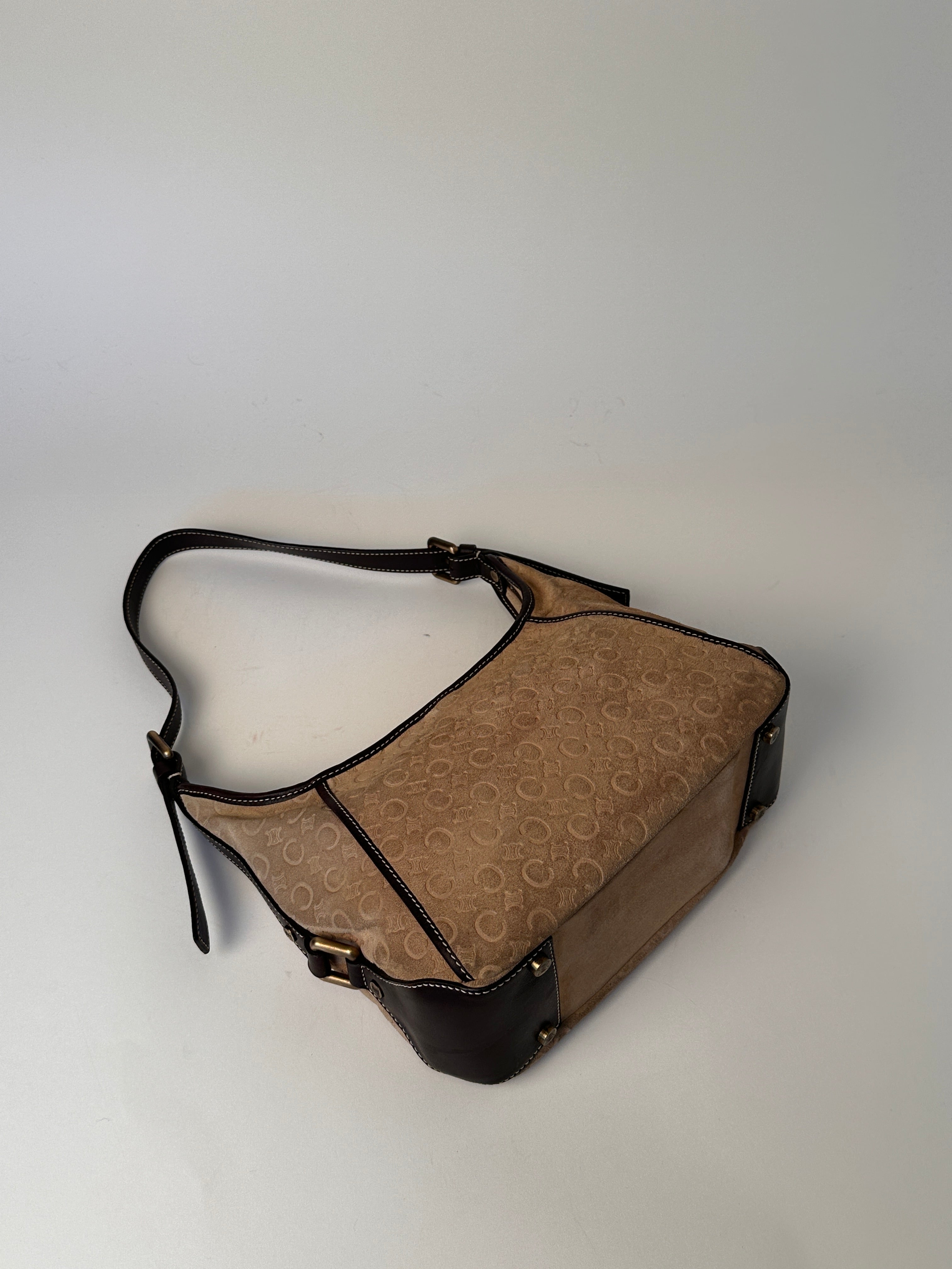Celine Romy Hobo Shoulder bag in Macadame Monogram Brown Suede