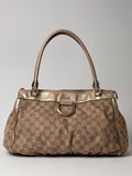 Gucci D-Ring Golden Brown Monogram Canvas Leather Handbag