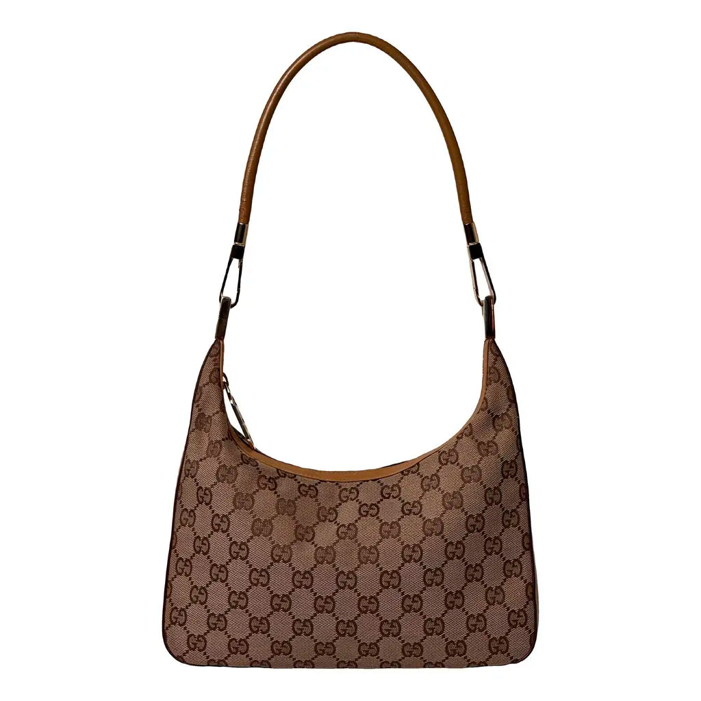 Gucci Hobo Golden Brown GG Cloth & Leather Shoulderbag